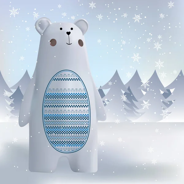 Niedźwiedź Polarny Tle Śnieżnego Lasu Płatkami Śniegu Zimowy Rysunek Pięknego — Wektor stockowy