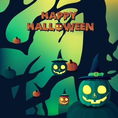 Cadılar bayramı davetiyesi, ürkütücü balkabağı, Cadılar Bayramı sihri, acayip Jack o feneri örtün, canavar Jack etiketi, kartpostal ormanı ve gülen balkabağı maskotu, gizemli yeşil orman, karikatür cadılar bayramı balkabağı, Cadılar Bayramı elementleri, şapka içindeki balkabağı,