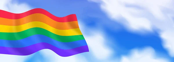 Schwenken Regenbogen Lgbt Flagge Auf Blauem Himmel Hintergrund Mit Kopierraum — Stockvektor