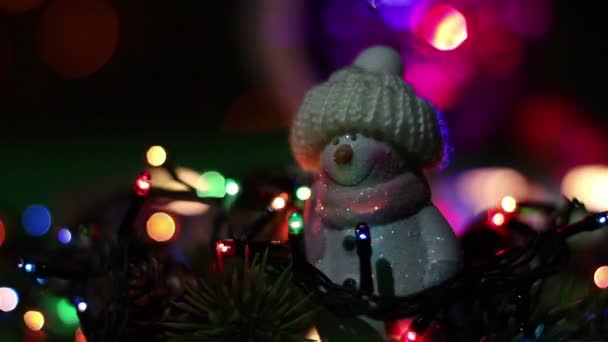 Cute Snowman Toy Christmas Blinking Lights — Stock Video