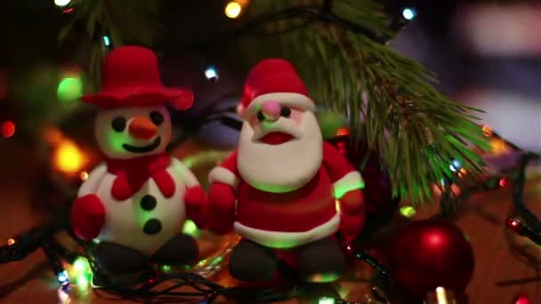 Słodkie Bałwan Santa Claus Zabawki Boże Narodzenie Światła Nowy Rok — Wideo stockowe