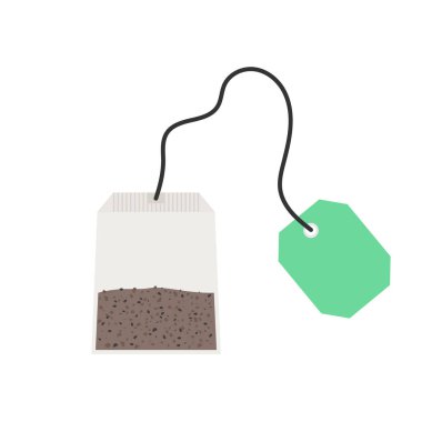 Beyaz vektör illüstrasyonunda etiketli çay poşeti