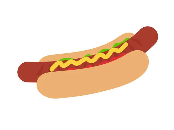 Delicious Hot Dog American Fast Food Vector Flat Illustration Isolated — Image vectorielle