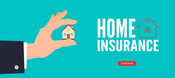Home Insurance Concept Businessman Holding Small House Vector Illustration — Stok Vektör