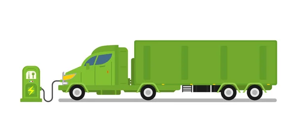 Elektrik kamyonu römorku eko yeşil teknoloji nakliye taşıyıcı illüstrasyonunu yüklüyor
