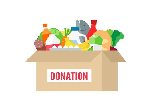 Food Donation Box Drocery Products Vector Illustration — 图库矢量图片