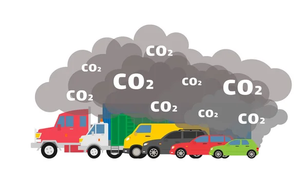 Gasoline Cars Emits Co2 Dioxide Air Pollution Ecology Concept — Stock Vector