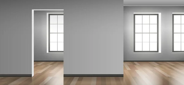 Порожній Інтер Квартири Дерев Яними Вікнами Підлоги Векторні Ілюстрації — стоковий вектор