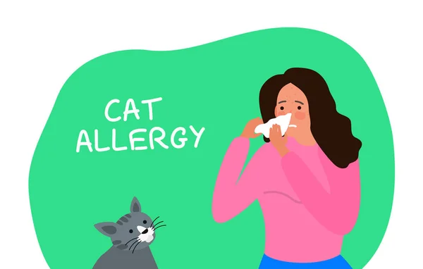 Sneezing Woman Cat Allergy Vector Illustration — стоковый вектор