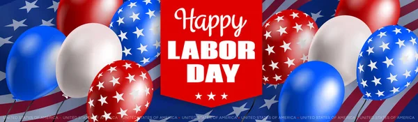 Happy Labor Day Usa Banner Design American Flag Balloons Vector — Stock Vector