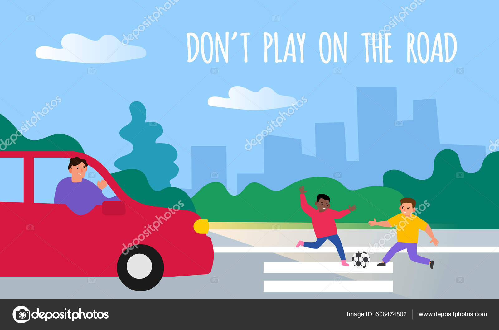 Little boy playing ball on road kid in dangerous Vector Image