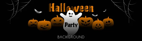 Halloween Festa Banner Design Com Abóboras Fantasma Morcegos Teia Aranha — Vetor de Stock