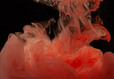 Soyut arkaplan, siyah zemin üzerinde kırmızı ve bej mürekkep