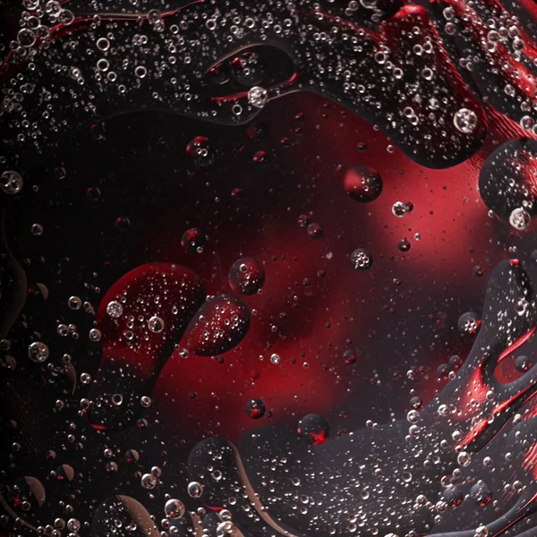 Spazio Astratto Surreale Sfondo Nero Rosso Bolle Olio Acqua — Foto Stock