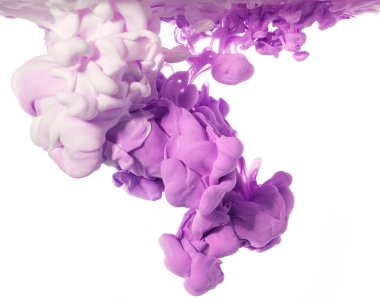 Sudaki pembe, mor ve beyaz mürekkep beyaz arka planda izole edilmiş, çok güzel narin bir arka plan.