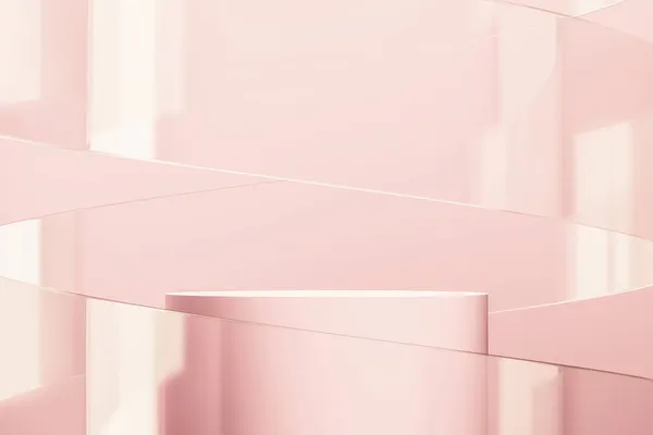 Рожевий Циліндричний Подіум Скляна Крива Фону Мінімальний Абстрактний Фон Презентації — стокове фото