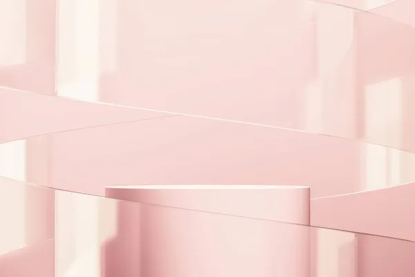 Pembe silindirik podyum ve cam eğri arka plan ürün sunumu için en az soyut arkaplan. 3d oluşturma