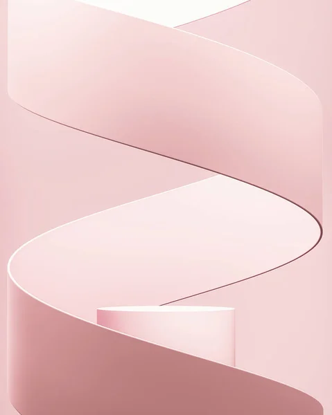 Pembe silindirik podyum ve eğri arka plan ürün sunumu için en az soyut arkaplan. 3d oluşturma