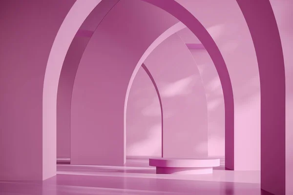 Plataforma Rosa Fundo Abstrato Arco Cena Mockup Para Apresentação Produto — Fotografia de Stock