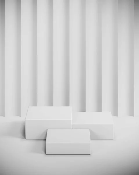 Three White Platform Abstract Mock Scene Abstract Background Product Presentation — Stock Photo, Image