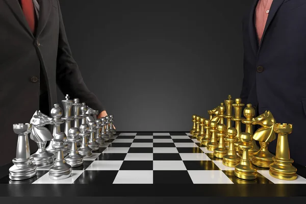 Šachovnice Hry Kousky Jsou Barevné Stříbrem Zlatem Vykreslování — Stock fotografie