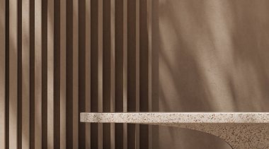 Soyut beton duvarda bej terrazzo platformu, arka planda güneş gölgesi ürün sunumu için soyut arkaplan. 3d oluşturma