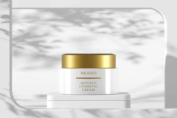 Embalaje Cosmético Crema Burlona Escena Blanca Para Marca Presentación Renderizado — Foto de Stock