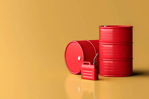 Red oil tank and plastic jerrycan canister on orange background, minimal background for energy concepts. 3d rendering