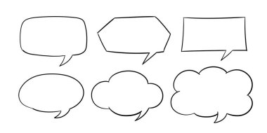 Mesaj İletişim baloncukları beyaz arkaplanda şirin karalama tarzında. Vektör illüstrasyonu.