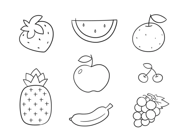 Doodle Conjunto Frutas Lindas Sobre Fondo Blanco Lindos Objetos Línea —  Fotos de Stock