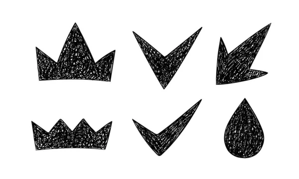 Doodle Silhouette Set Simboli Corona Simbolo Logo Oggetti Isolati Prodotti — Foto Stock