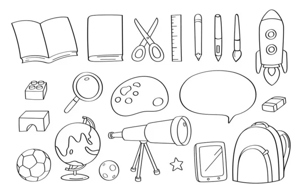 Cute doodle education cartoon icons and objects.