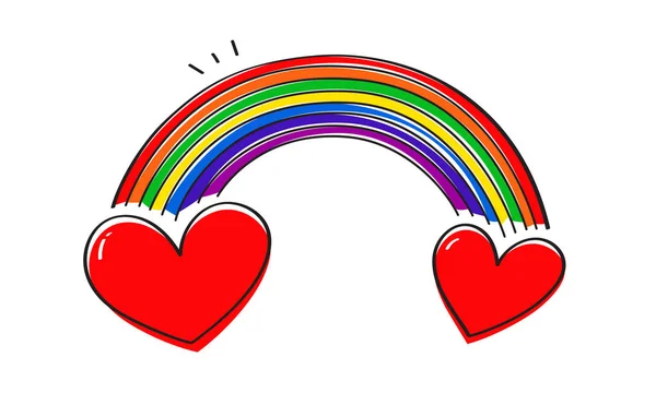 Μήνα Υπερηφάνειας Lgbtq Ουράνιο Τόξο Και Καρδιές Doodle Στυλ Χαριτωμένο — Φωτογραφία Αρχείου