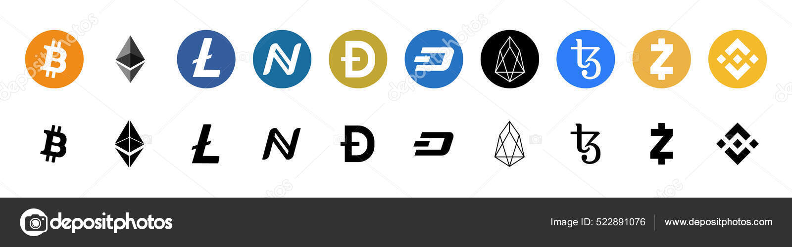 Logotipos Símbolos Criptomoneda Conjunto Iconos Logotipo Token Criptomoneda  Criptomonedas Más Vector de stock #522891076 de ©thebeststocker44
