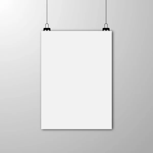 Förlöjliga Affischer Hängande Väggen Blank Vit Affisch Mall Affischlayout Vertikal — Stock vektor