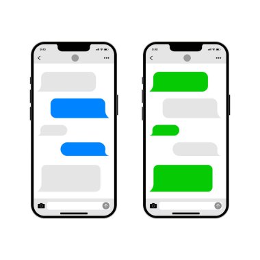 Akıllı telefon şablonu. Telefon sohbeti baloncuk şablonları. Telefon sohbeti baloncuk şablonları. Mesaja kendi mesajınızı yazın. Vektör EPS 10