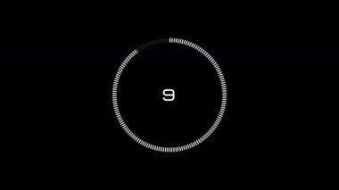 4K Countdown animation from 10 to 0 seconds. Circular countdown clock. Modern flat design with animation in black background.