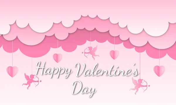 Happy Valentines Day Sale Header Voucher Template Pink Hanging Hearts — Stockový vektor