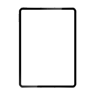 İzole edilmiş bir arkaplanda boş ekranı olan gerçekçi tablet modeli. Ekran tabletini düzenle. Boş ekran maketi, gümüş tasarım. Vektör EPS 10
