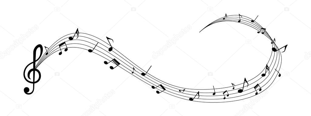 Musical note. Vector isolated on isolated background. Illustration of music sound, tune bass treble. Vector EPS 10