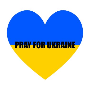 Ukrayna için dua et. Mavi kalp, dua, yas ve insanlık kavramının temsili düz çizimi. Savaş yok 2022