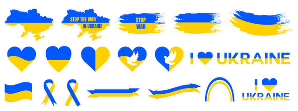 Набор украинских символов. Векторные эмблемы на изолированном фоне. Набор иконок Украины. Сэйв из России душит СМИ. Векторная EPS 10