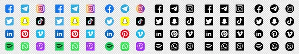 Sosyal Medya Simgeleri Koleksiyonu Facebook Instagram Twitter Youtube Pinterest Linkedin — Stok Vektör