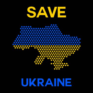 Ukrayna 'yı kurtar. Ukrayna 'yı desteklemek için vektör illüstrasyonu. Ukrayna 'daki savaşı durdurun. Siyah arkaplanda 