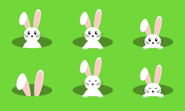 Conjunto Conejos Pascua Vector Sobre Fondo Verde Conejitos Pascua Icono — Archivo Imágenes Vectoriales