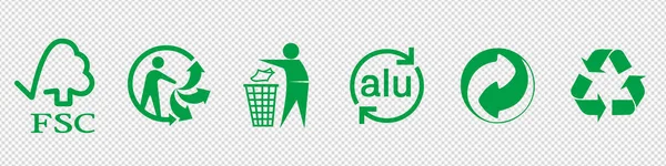 Green Recycling Icons Vector Set Packaging Ecology Symbols Product Label — Wektor stockowy