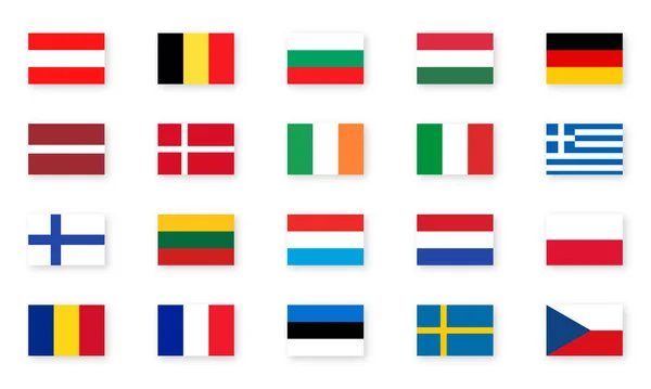 Flags European Countries Flag Vector Icons Isolated Background Realistic Shadow — Stock Vector