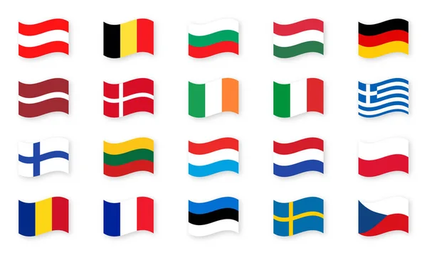 欧洲国家的旗帜 标志向量图标在孤立的背景与现实的阴影 一组欧洲国家的旗帜 病媒Eps — 图库矢量图片