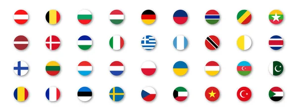 Flags European Countries Flag Vector Icons Isolated Background Realistic Shadow — Stock Vector