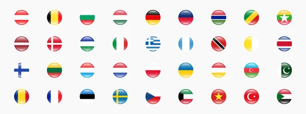 Круглі Прапори Європейських Країн Векторні Ікони Прапора Ізольованому Тлі Реалістичною — стоковий вектор